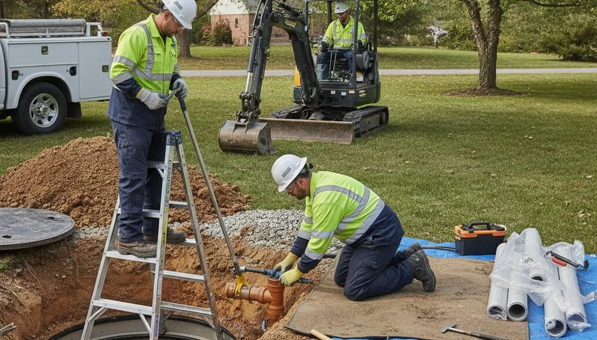Andover, MA septic repair technician inspecting residential plumbing system